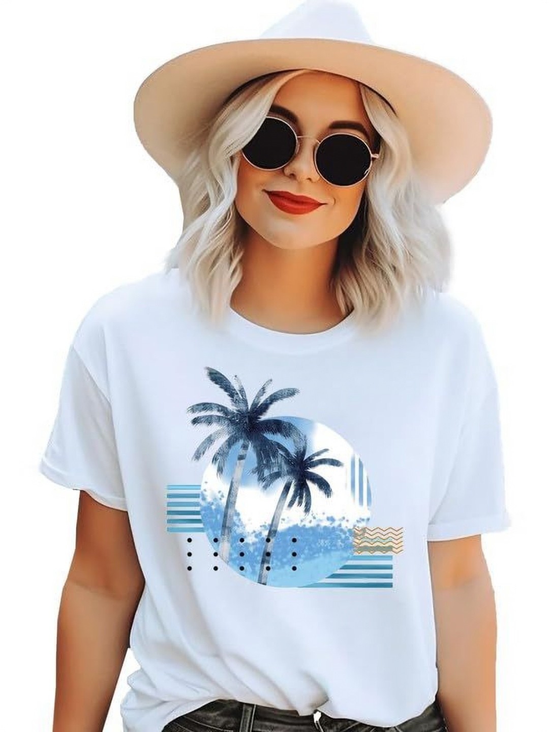 

VLAM Women Floral Printed Tropical Pockets T-shirt, White