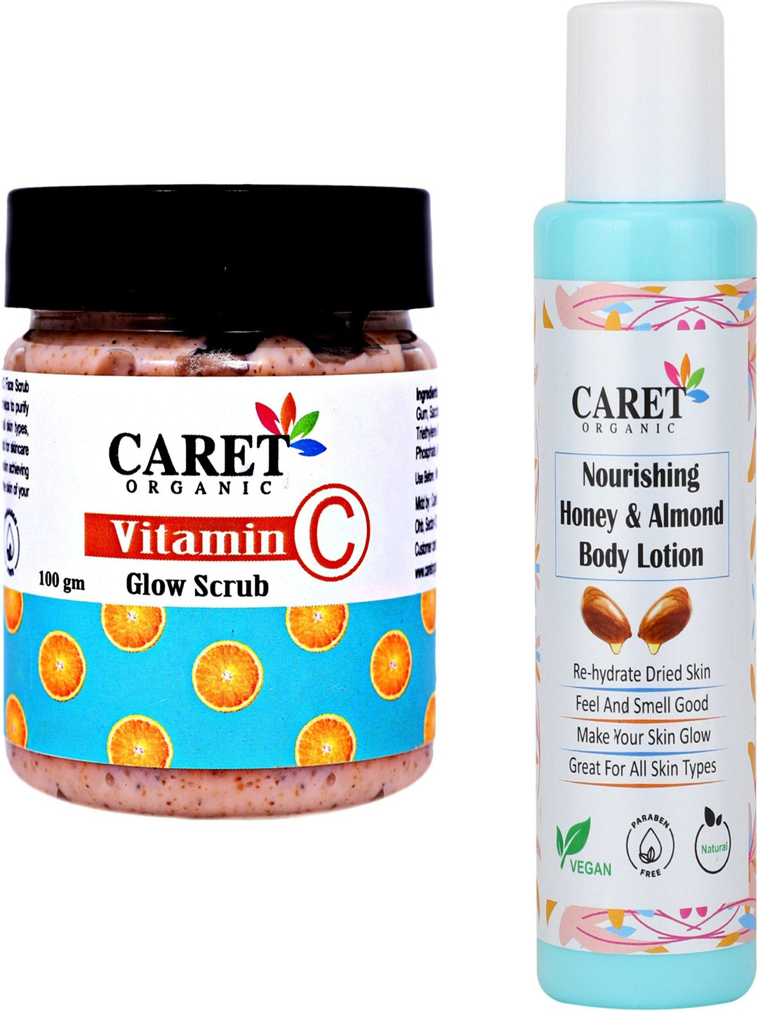 

CARET ORGANIC Set Of 2 Vitamin C Glow Scrub & Almond Body Lotion - 100 g Each, White