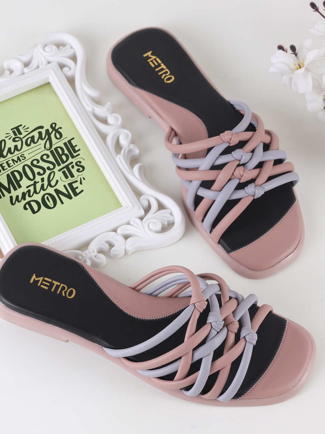

Metro Women Colourblocked Open Toe Flats, Pink