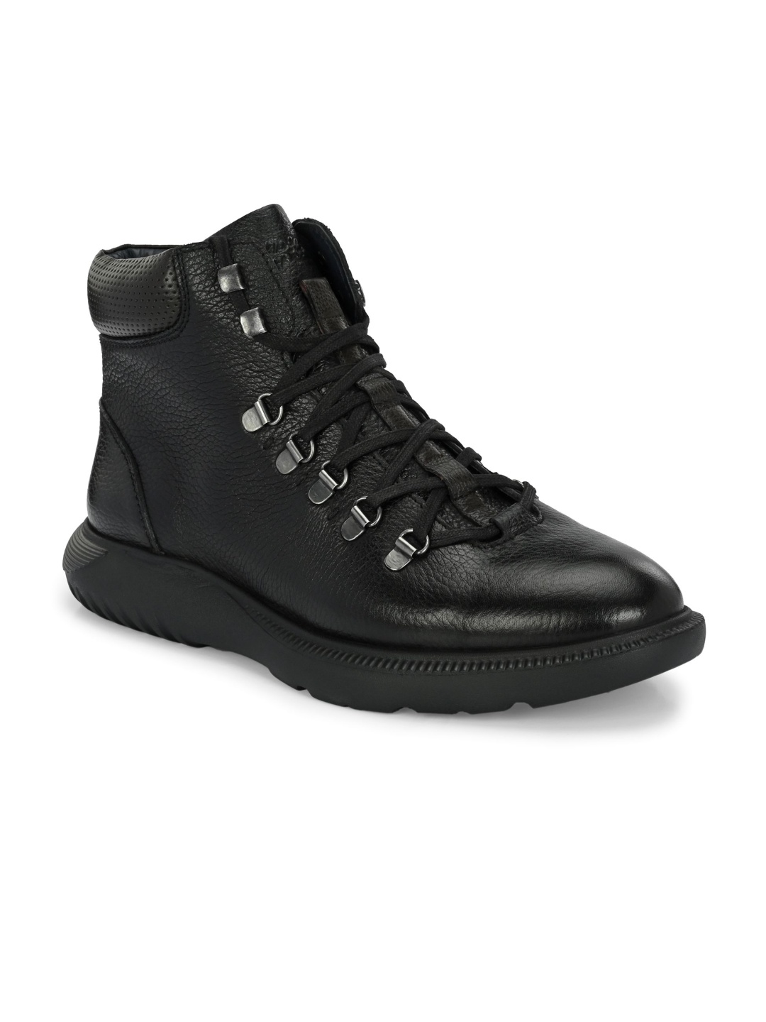 

Hitz Men Leather Lace up Casual Mid-Top Boots, Black