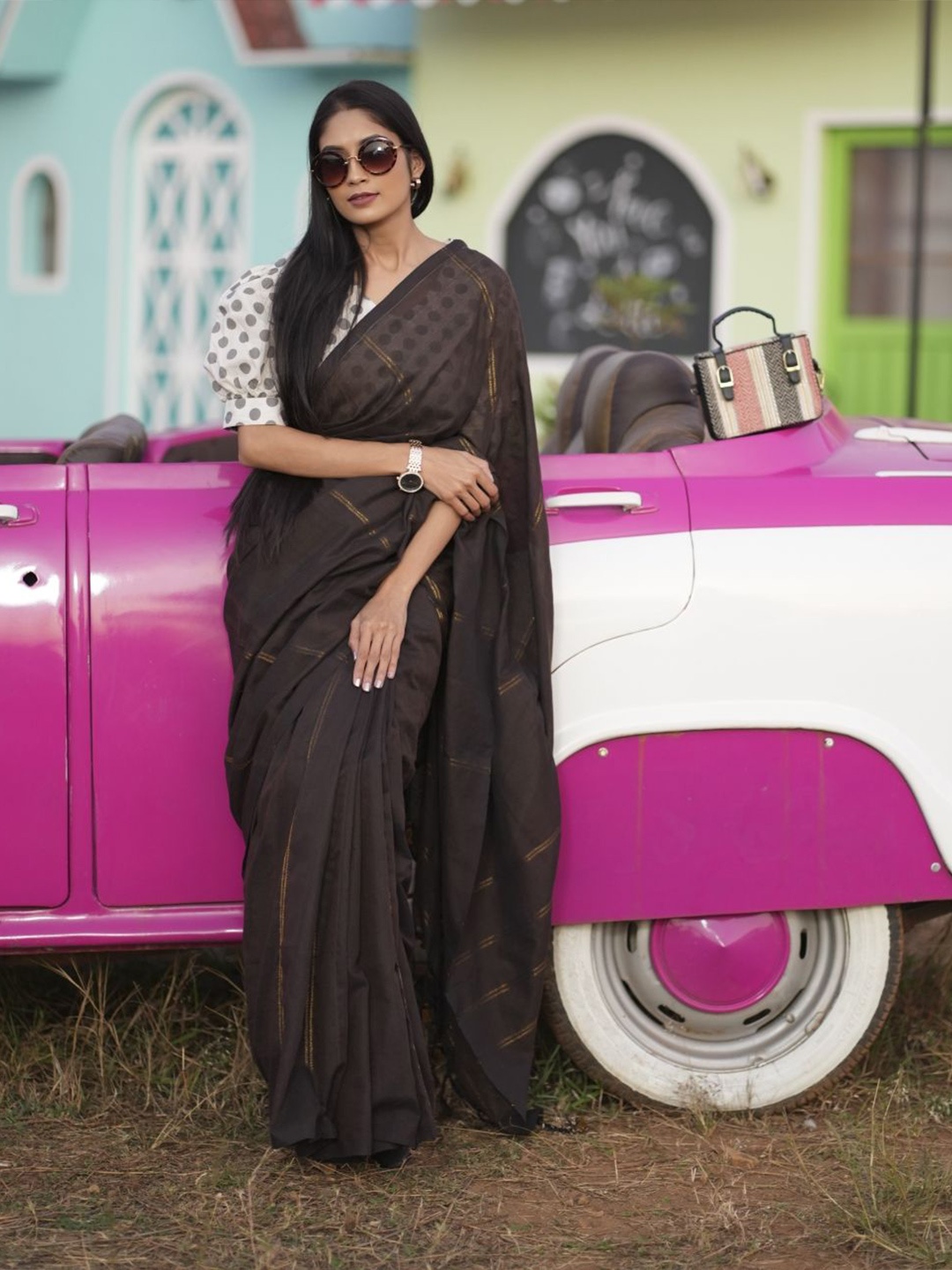 

arunima weaves Pure Cotton Khadi Saree, Brown