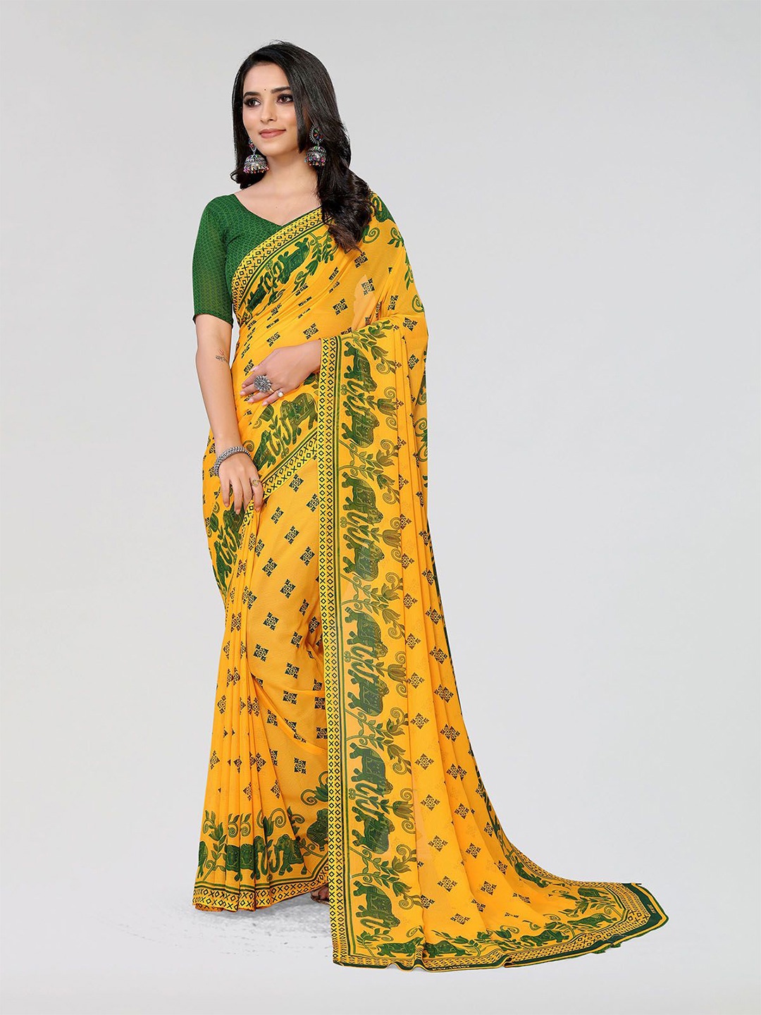 

Moda Rapido Women Ethnic Motifs Saree With Blouse Piece, Yellow