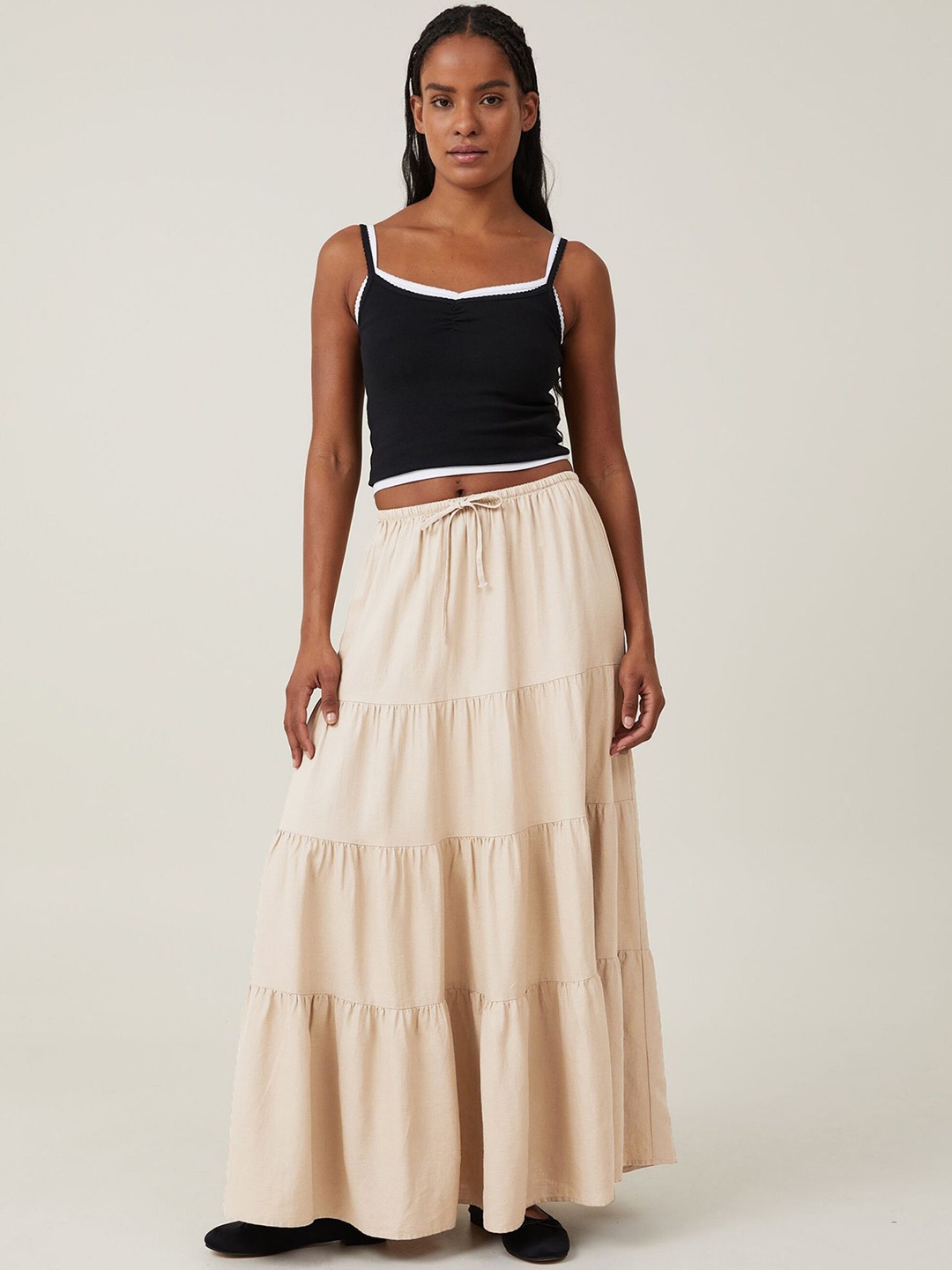 

StyleCast x Revolte Maxi Tired Skirt, Beige