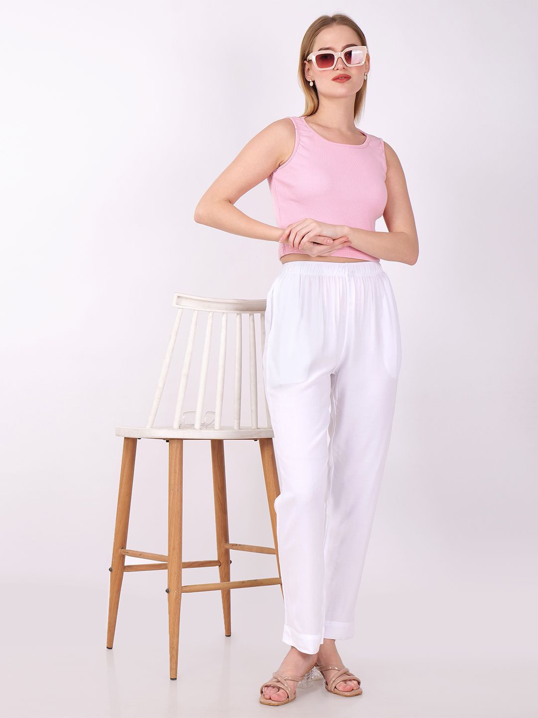 

GO GAZAB Women Straight Palazzos, White