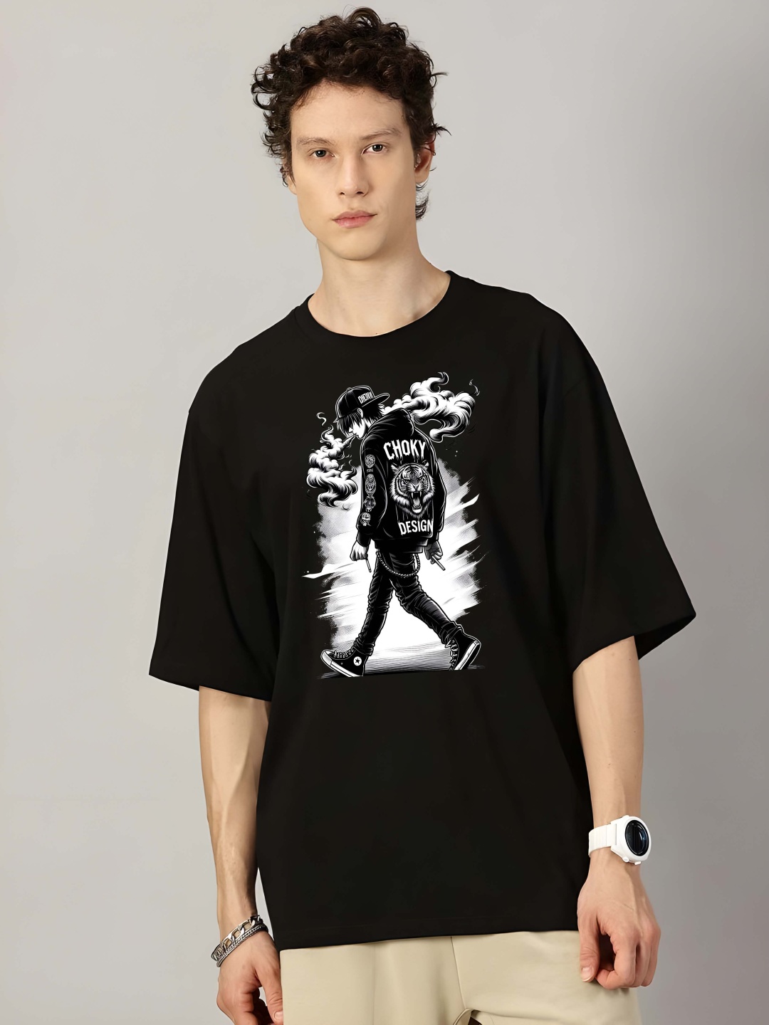 

Moda Rapido Men Graphic Printed Round Neck Pure Cotton Oversized T-shirt, Black