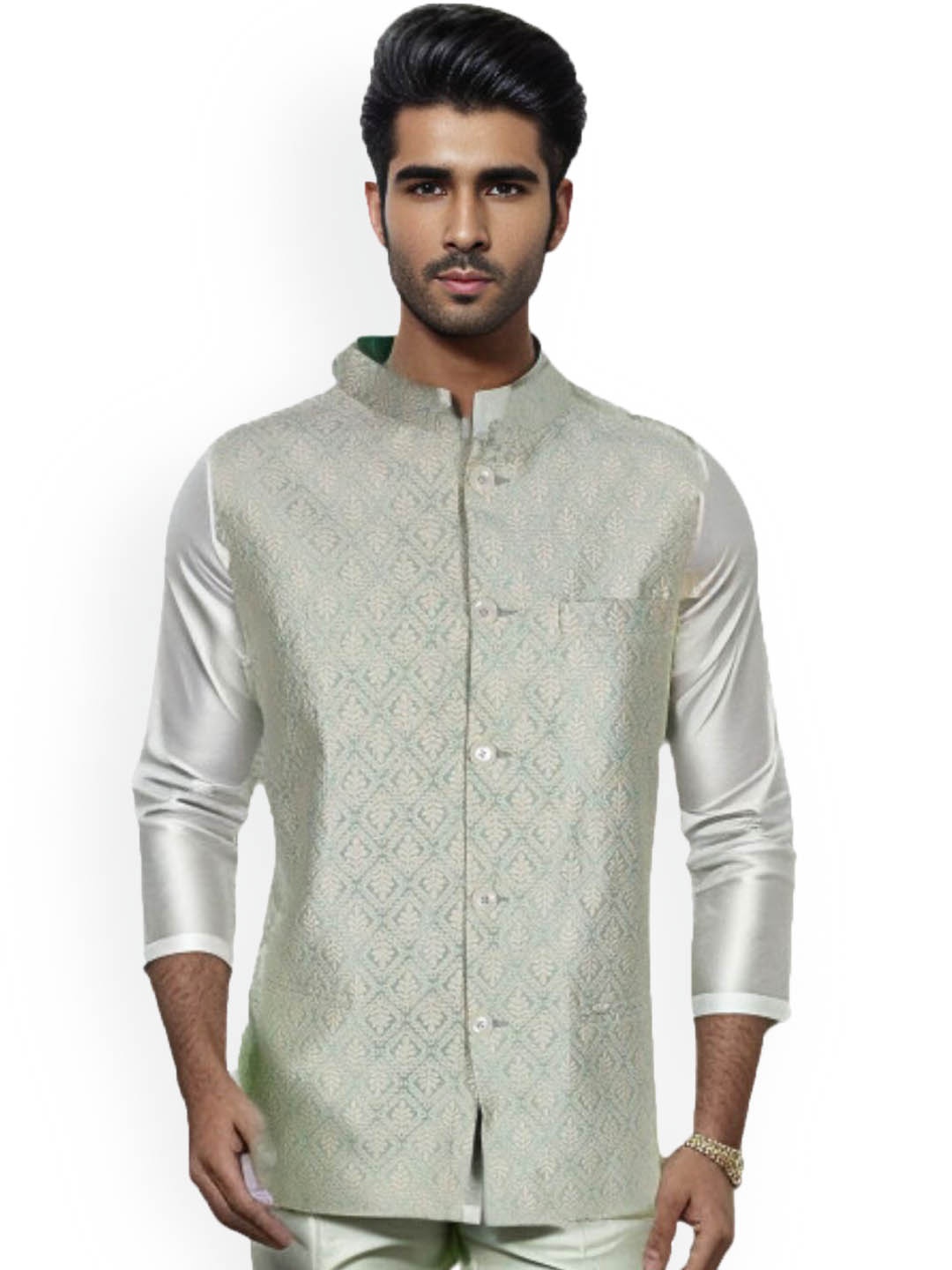 

Blacksmith Woven Design Nehru Jacket, Green