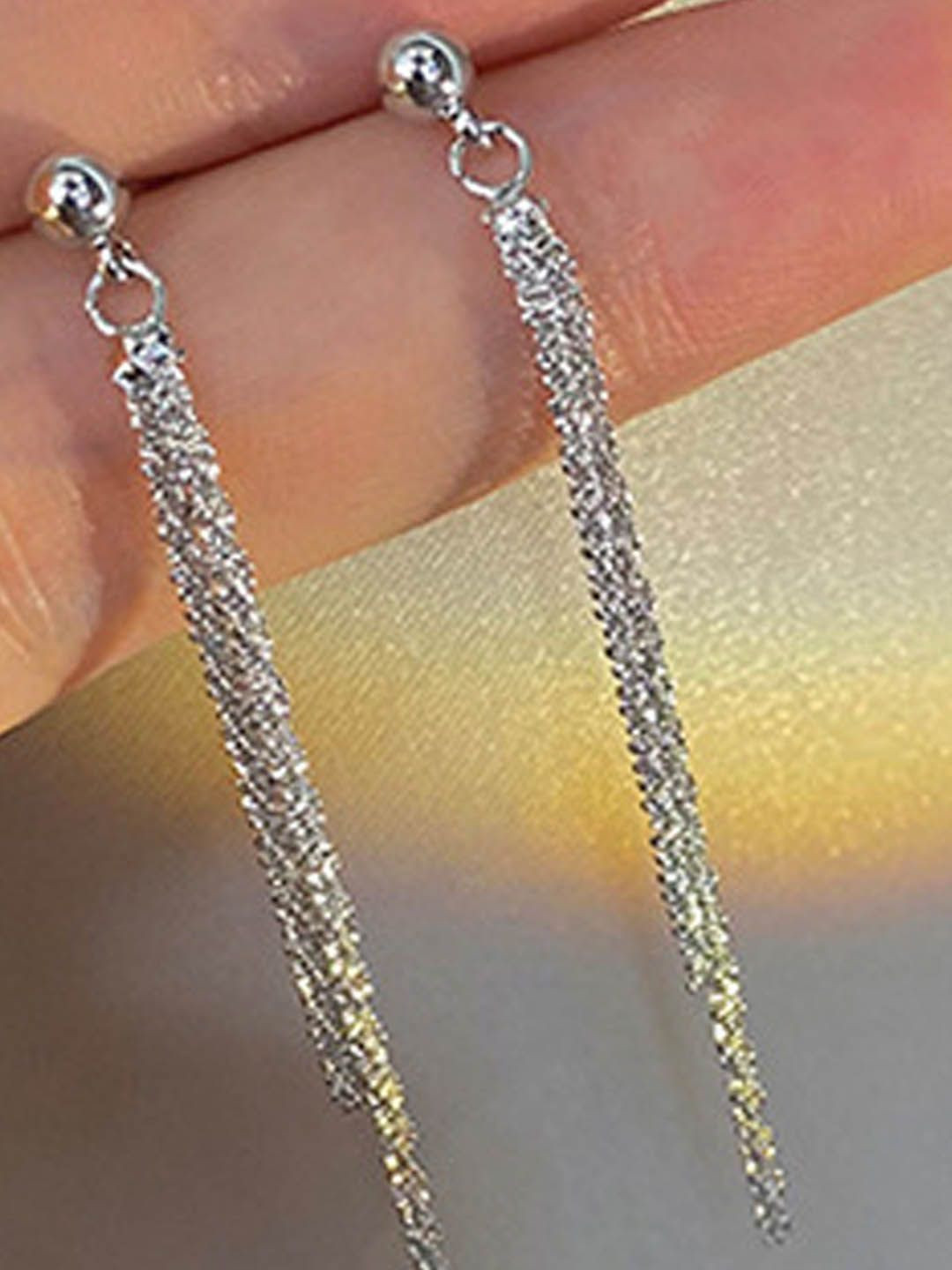 

StyleCast Contemporary Shaped Tasselled Drop Earrings, Silver