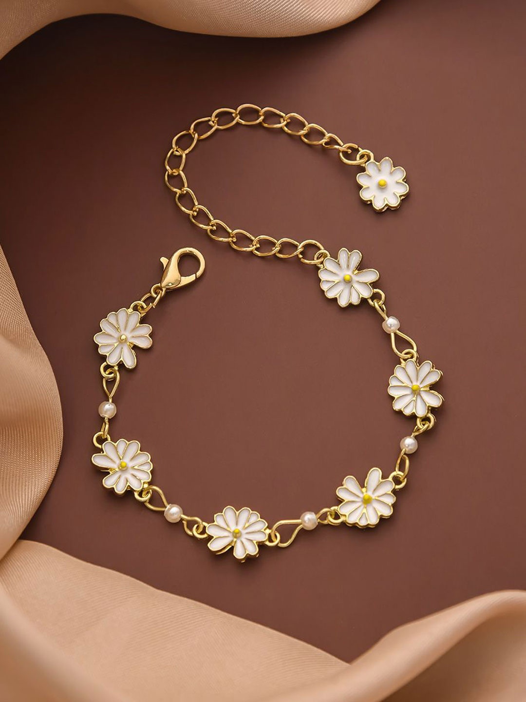 

EVERSTYLISH Gold-Plated Artificial Stones Valley Flowers Enamelled Link Bracelet