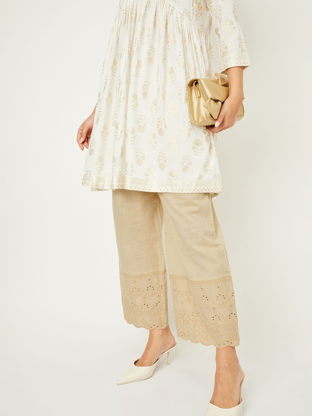 

max Women Embroidered Palazzos, Beige