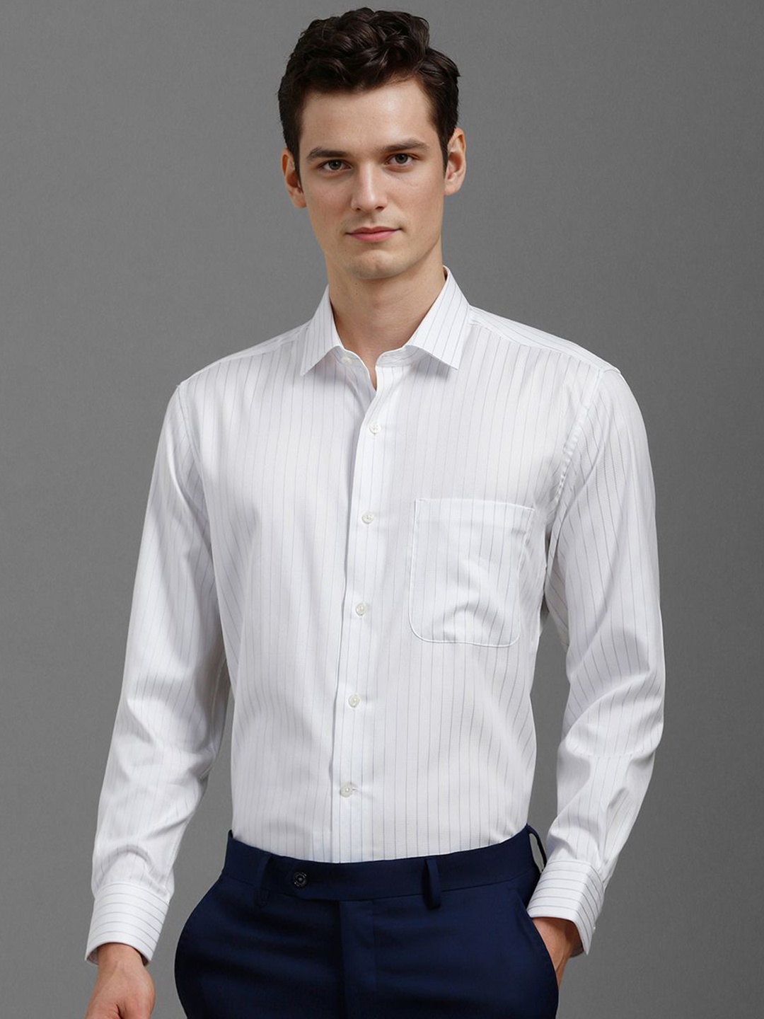 

Luxure by Louis Philippe Men Classic Fit Vertical Striped Cotton Formal Shirt, White