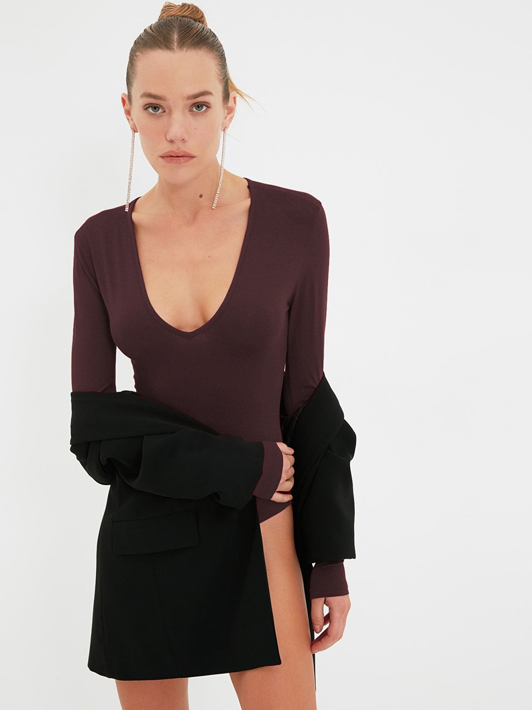 

Trendyol U-Neck Long Sleeves Bodysuit, Brown
