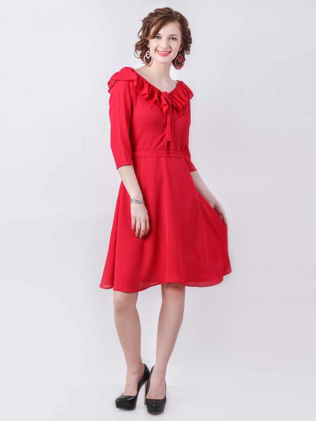 

DELIS Women Georgette Fit & Flare Dress, Magenta