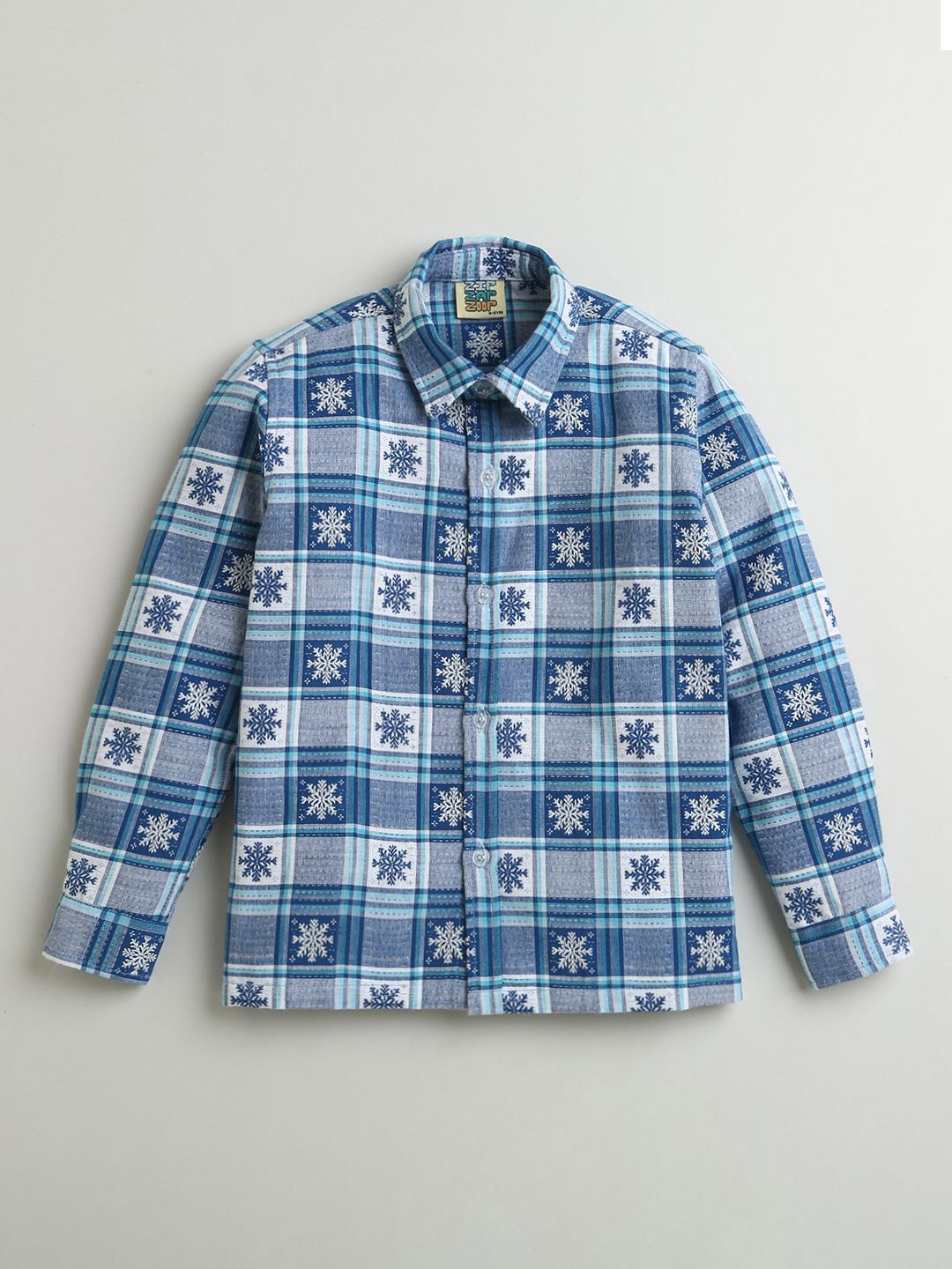 

ZIP ZAP ZOOP Boys Spread Collar Tartan Checked Cotton Casual Shirt, Navy blue