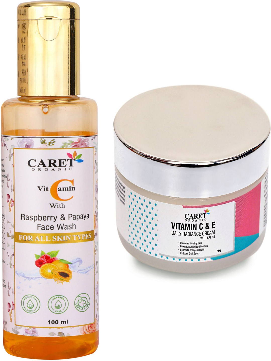 

CARET ORGANIC Set Of 2 Vitamin C Cream- 50 g With Raspberry & Papaya Face Wash- 100 ml, White