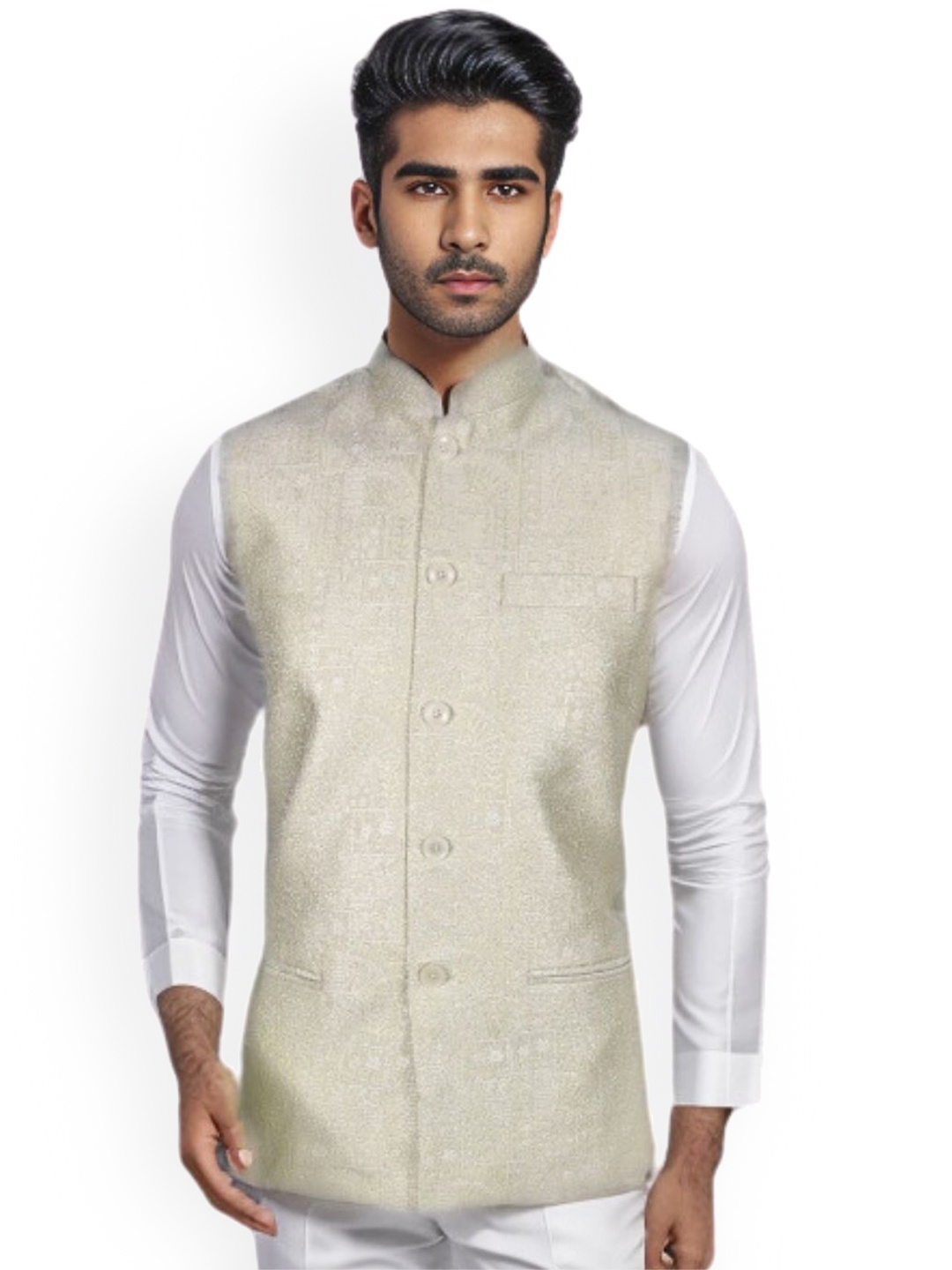 

Blacksmith Woven Design Nehru Jacket, Gold