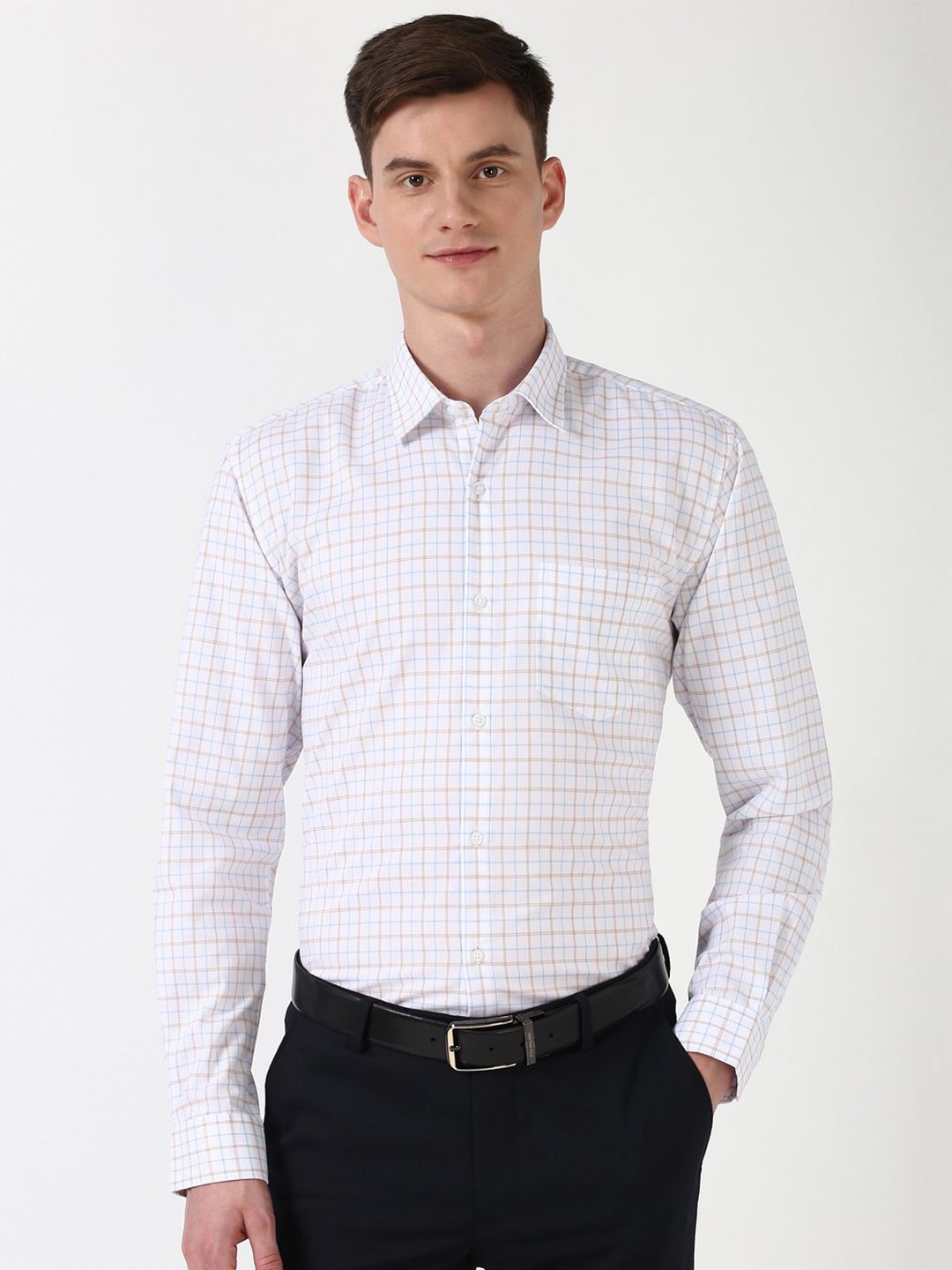 

Peter England Men Spread Collar Checked Cotton Casual Shirt, White