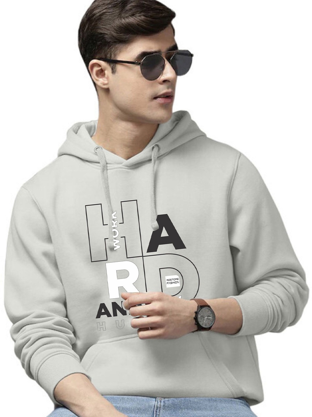

WOOSTRO Men Printed Hooded Sweatshirt, Grey
