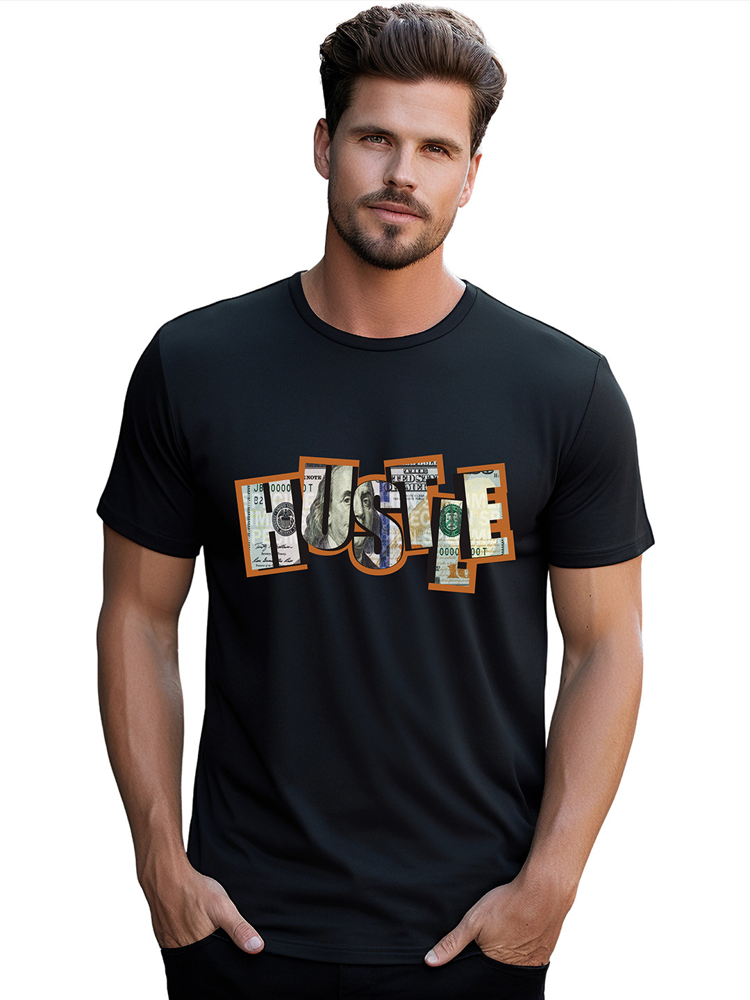 

BOWLIFESTYLE Men Graphic Printed Round Neck Pure Cotton T-shirt, Black