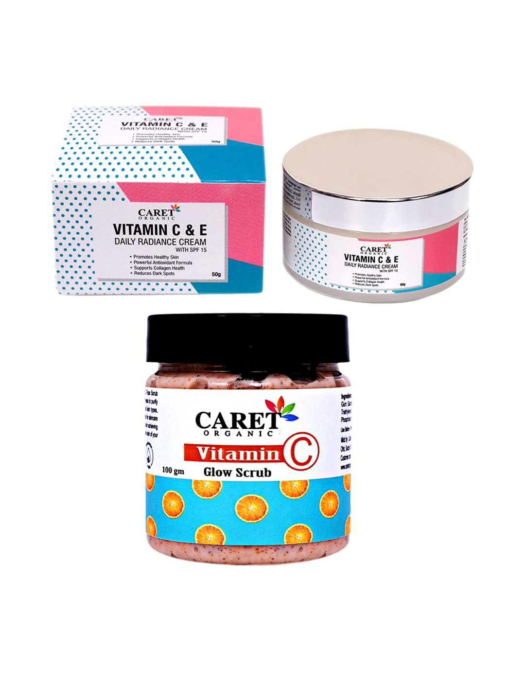 

CARET ORGANIC Set Of 2 Vitamin E Radiance Cream - 50 g & Vitamin C Glow Scrub - 100 g, White