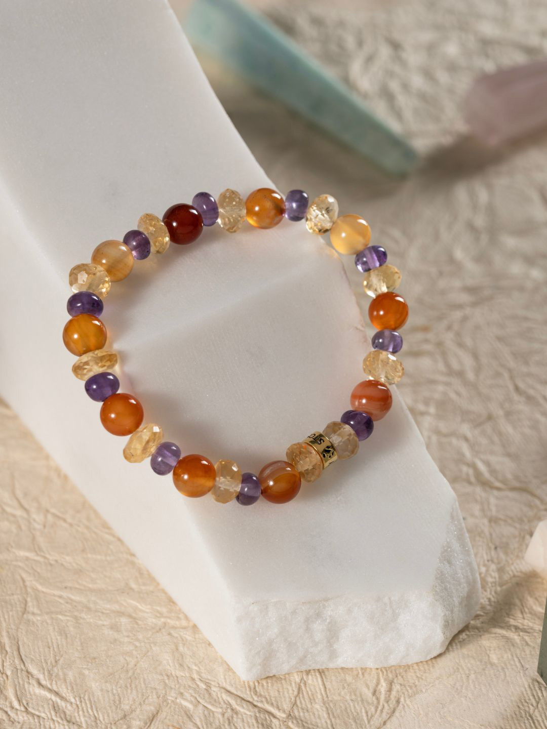 

Stone Story By Shruti Men 925 Sterling Silver Gold-Plated Citrine Elasticated Bracelet