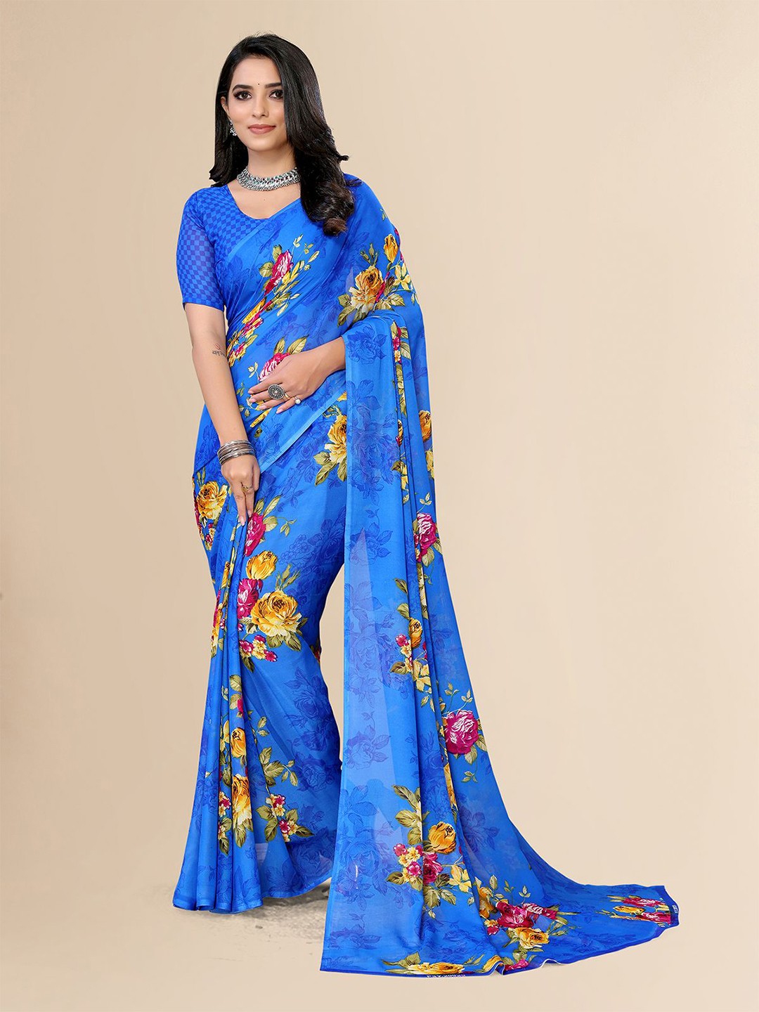 

Moda Rapido Floral Printed Saree, Blue