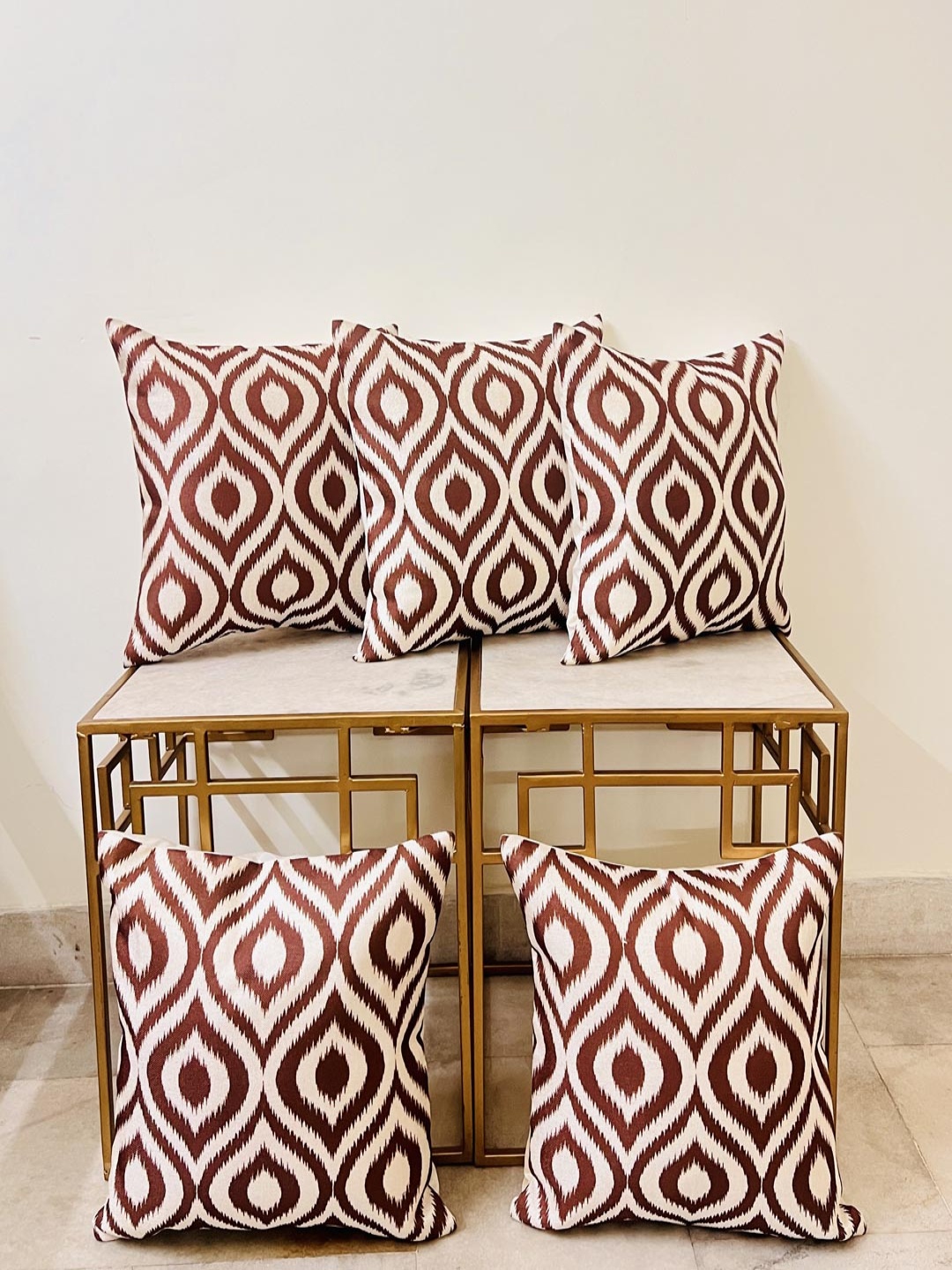 

DIHIKA Brown & White 5 Pieces Self Design Jute Silk Square Pillow Covers