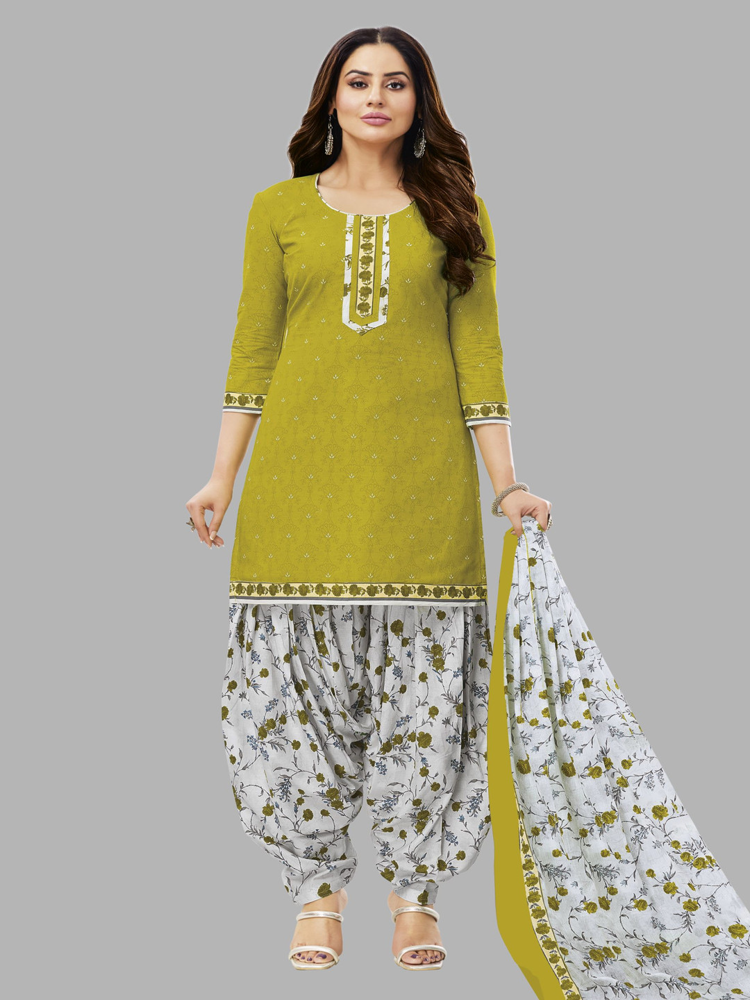 

shree jeenmata collection Printed Pure Cotton Unstitched Dress Material, Green