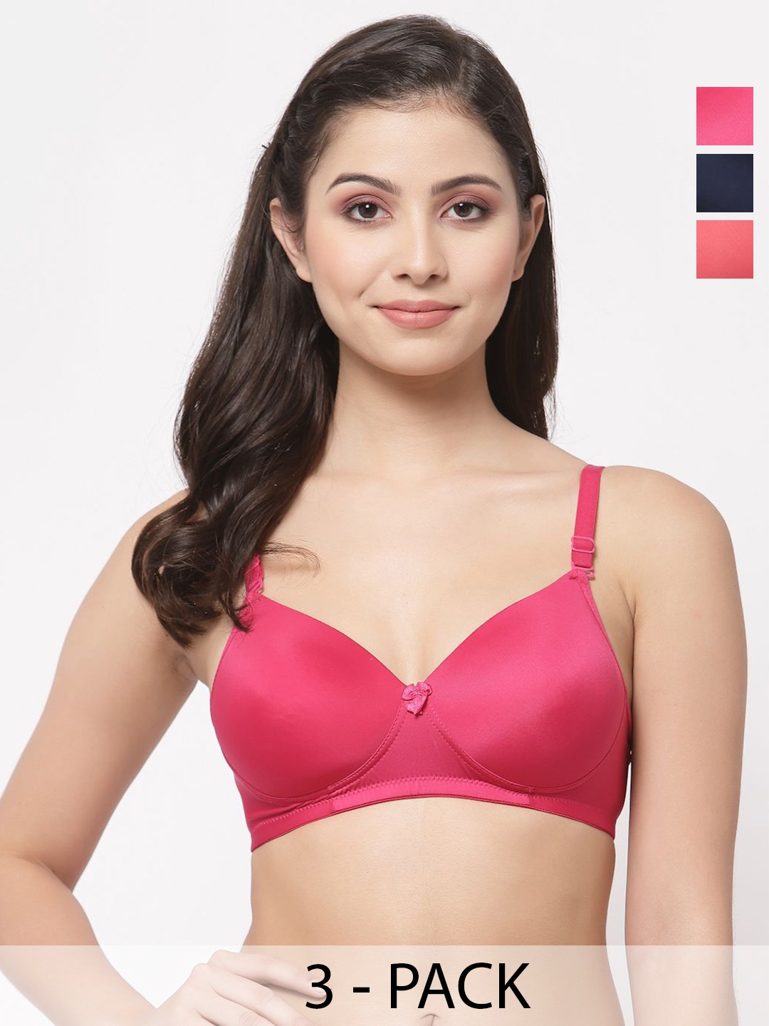 

College Girl Pack Of 3 Full Coverage Seamless Lightly Padded T-shirt Bra, Pink