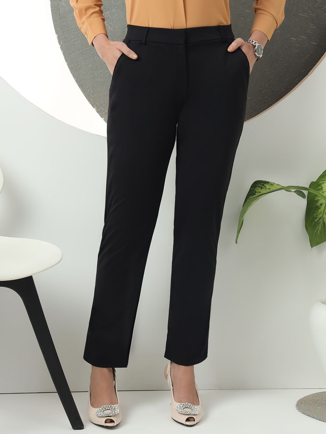 

FITHUB Women High-Rise Formal Trousers, Black