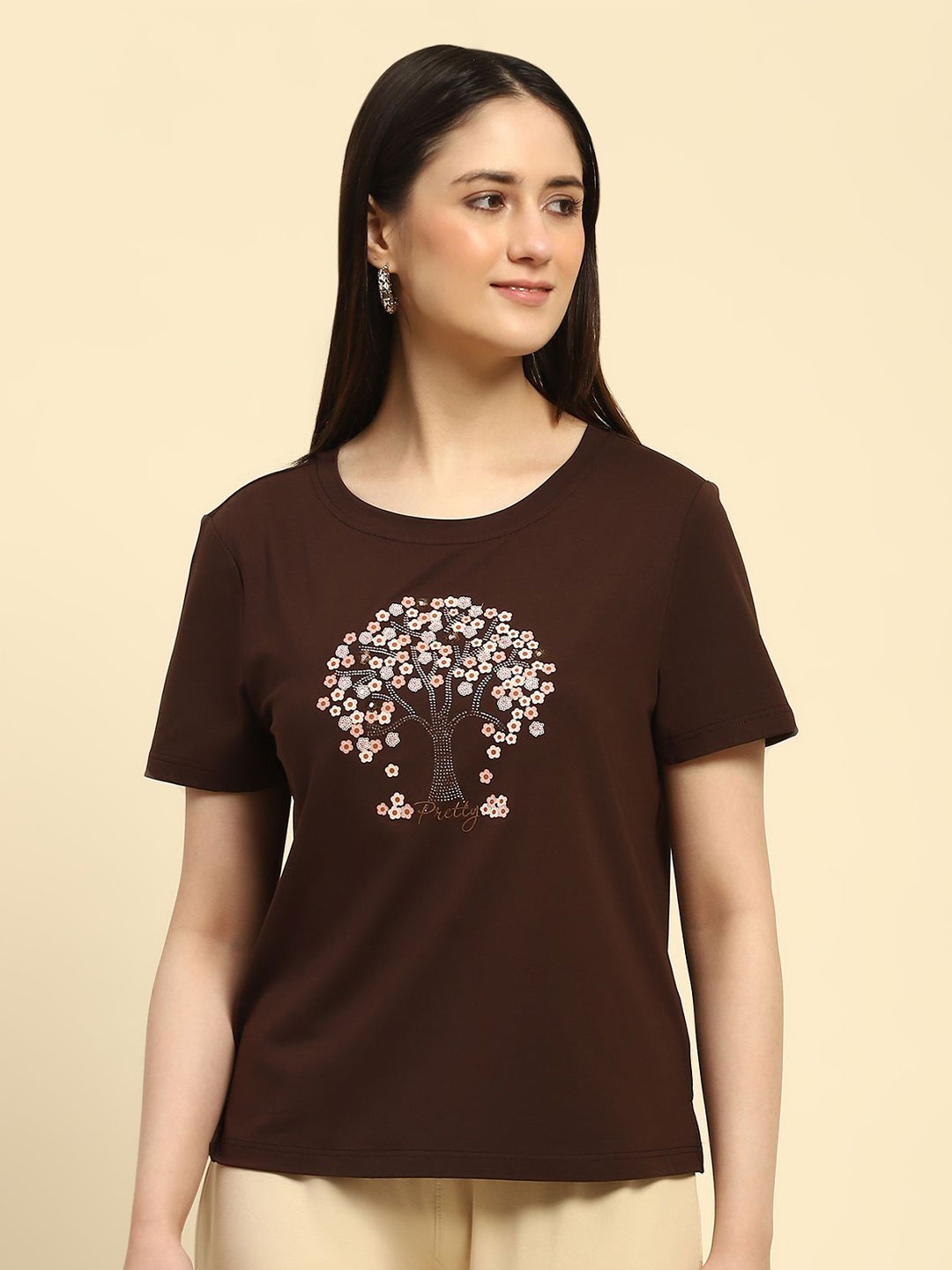 

Global Republic Women Embellished Embroidered Top, Brown