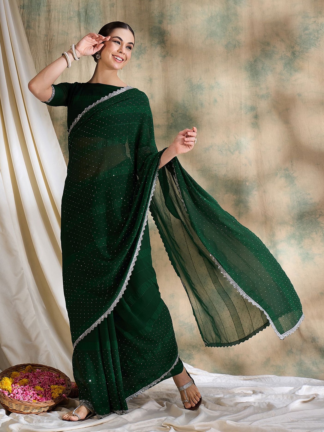 

Maroosh Beads and Stones Banarasi Saree, Green