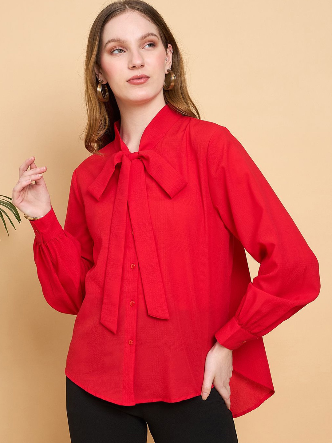 

JUNE & HARRY Women Vyana Smart Fit Solid Tie-up Casual Shirt, Red