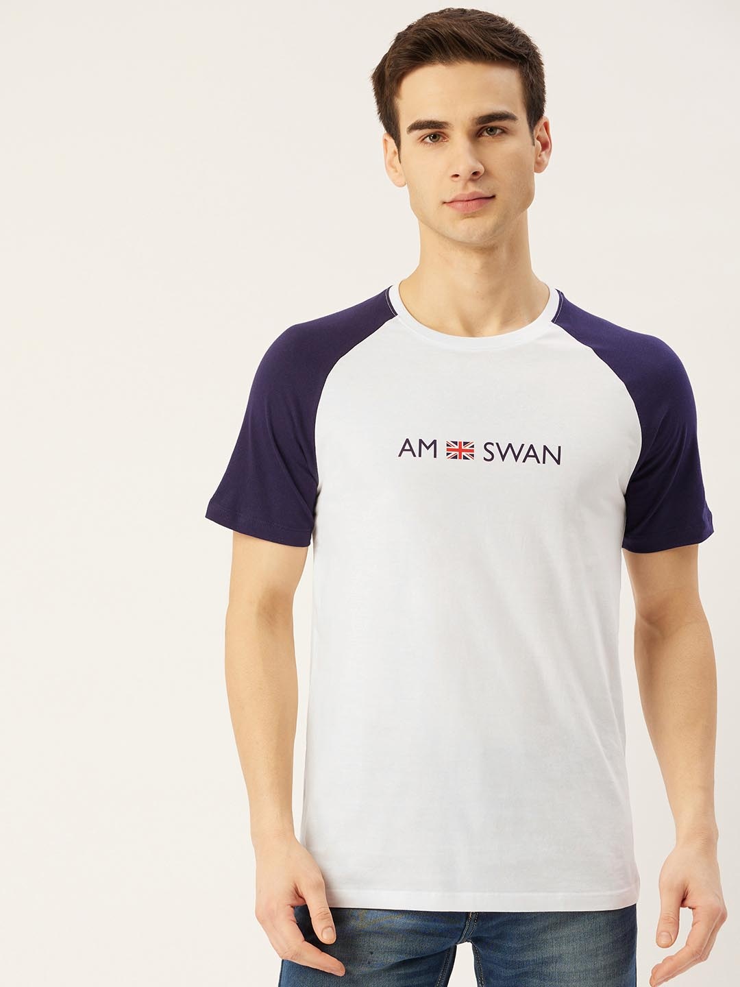 

AMSWAN Men Typography Printed Drop-Shoulder Sleeves Applique T-shirt, Multi
