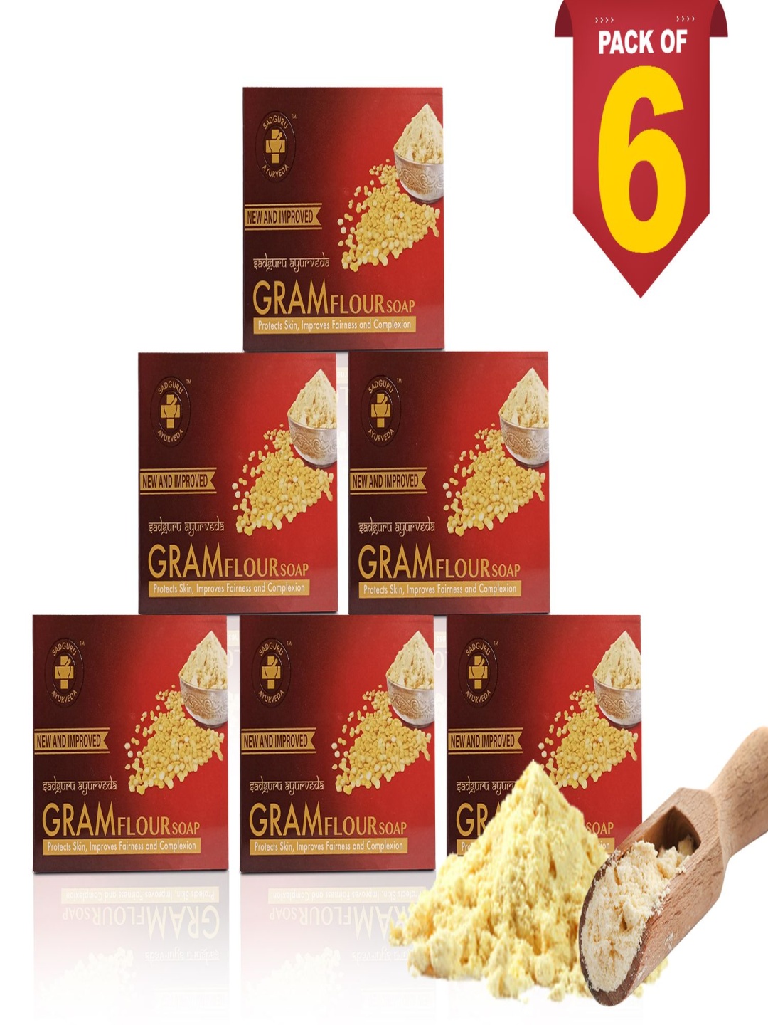 

Sadguru Ayurveda Set Of 6 Ayurvedic Gramflour Soap- 75 g Each, Beige