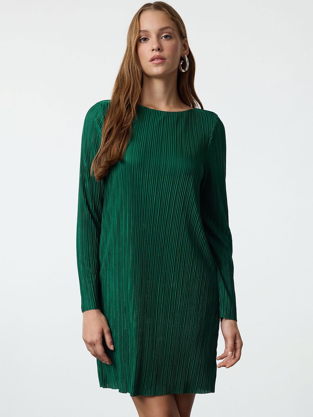 

Trendyol Women Boat Neck A-Line Dress, Green