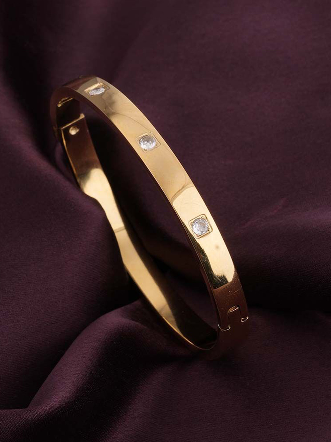 

PALMONAS Gold-Plated CZ Studded Waterproof & Anti-Tarnish Stainless Steel Kada Bracelet