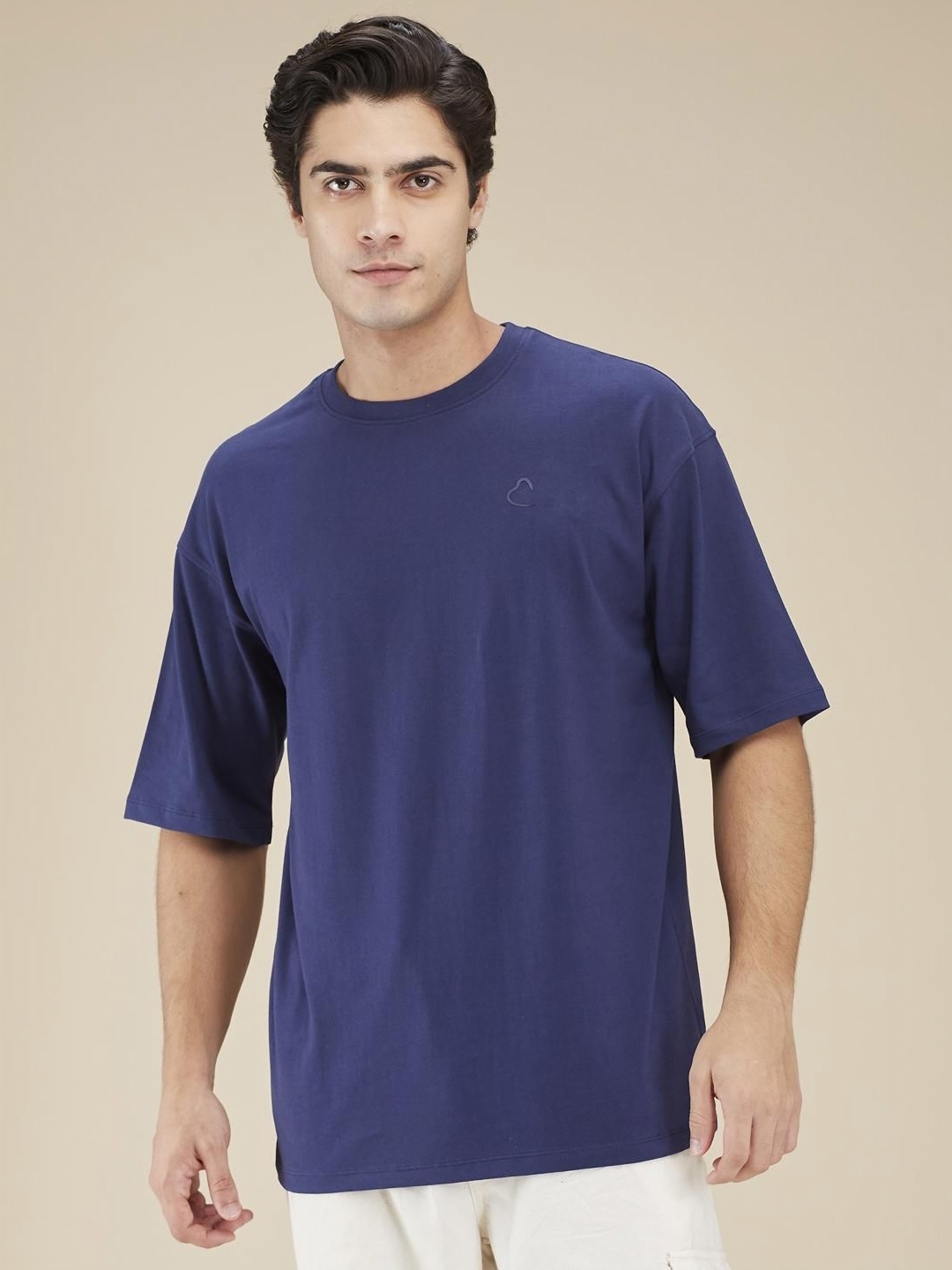 

Being Human Men Solid Round Neck Cotton Relaxed Fit T-shirt, Navy blue