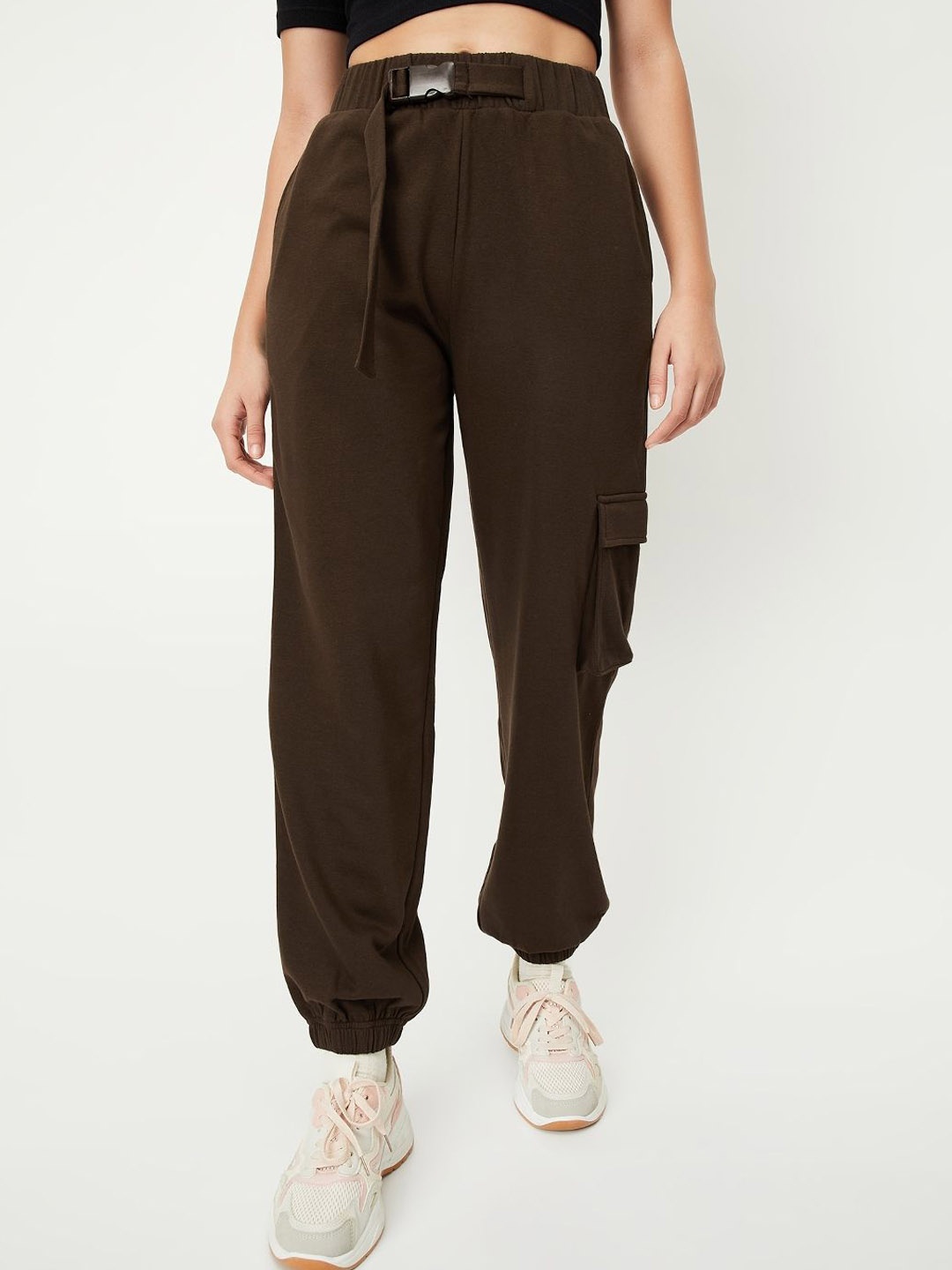 

LABEL SUGAR Women Cotton Cargo Joggers, Brown