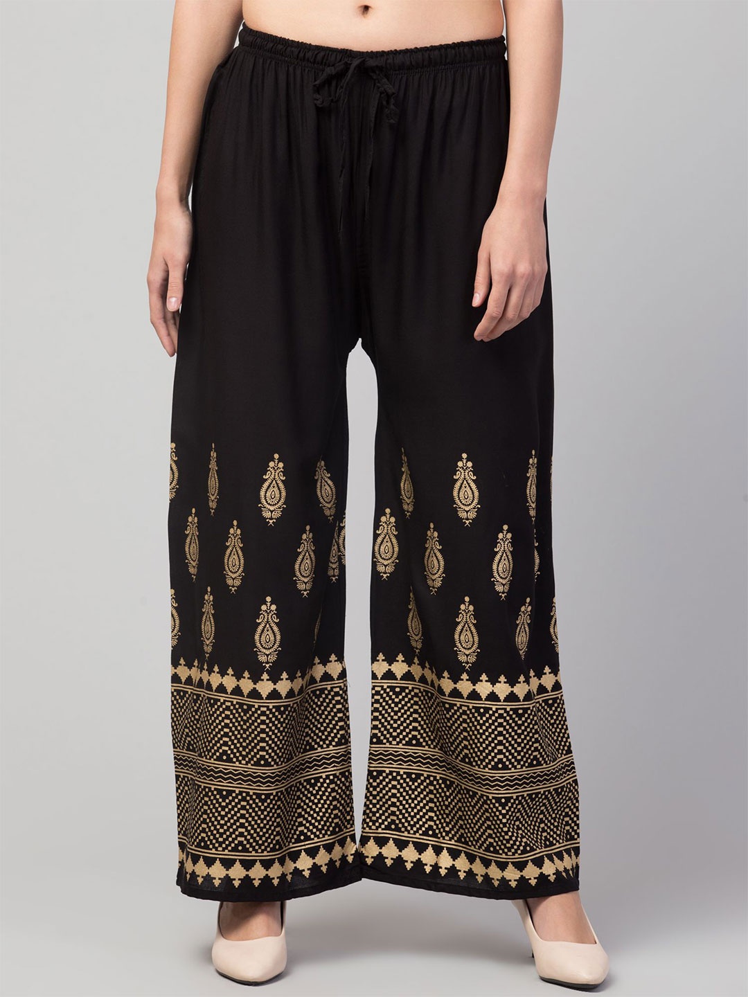 

STYLE PREZONE Women Printed Ethnic Motifs Palazzos, Black