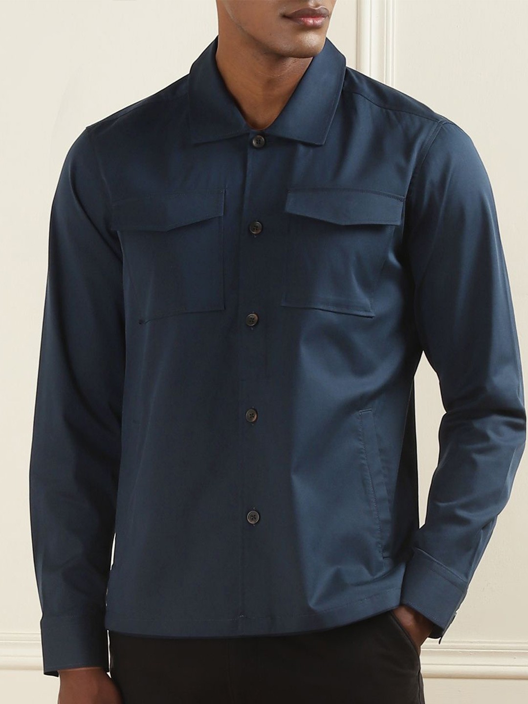 

HACKETT LONDON Long Sleeves Casual Twill Shacket, Navy blue