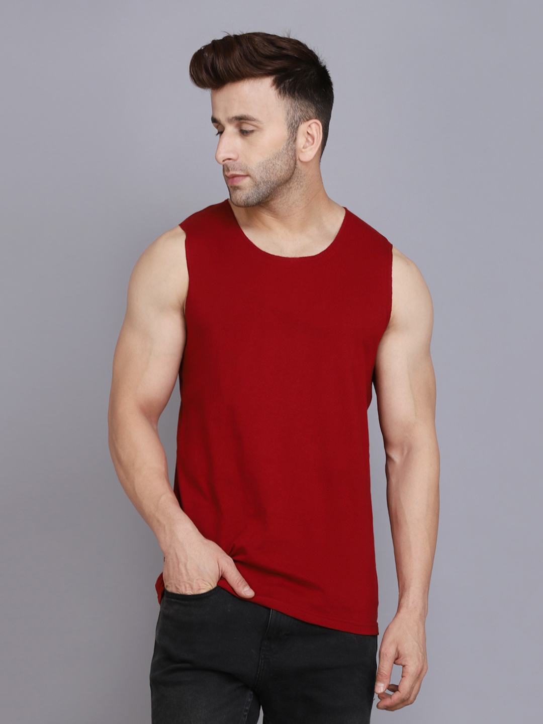 

Woostro Pack Of 2 Cotton Gym Vest, Maroon