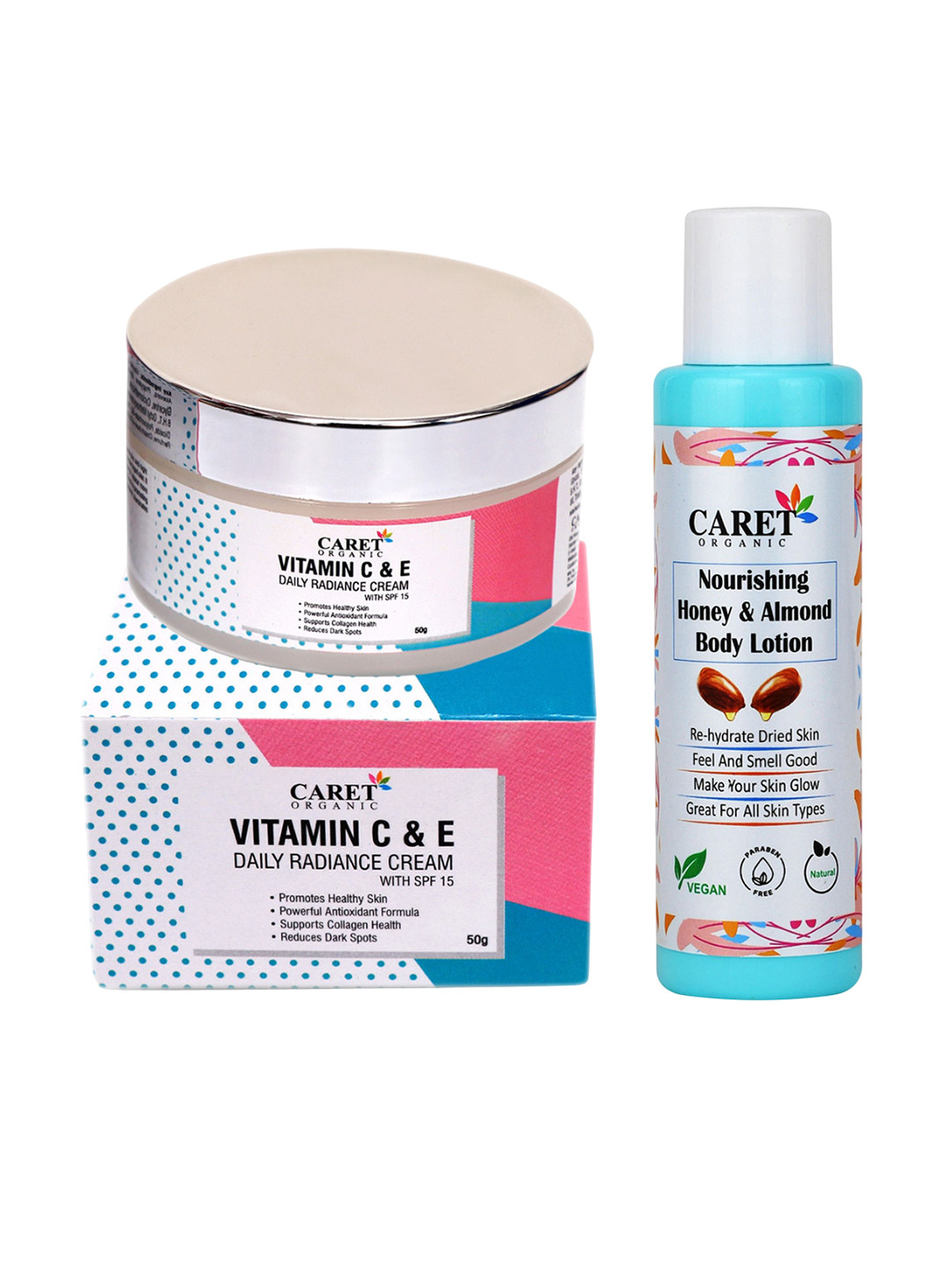 

CARET ORGANIC Set Of 2 Vitamin E Radiance Cream - 50 g & Honey Body Lotion - 100 ml, White