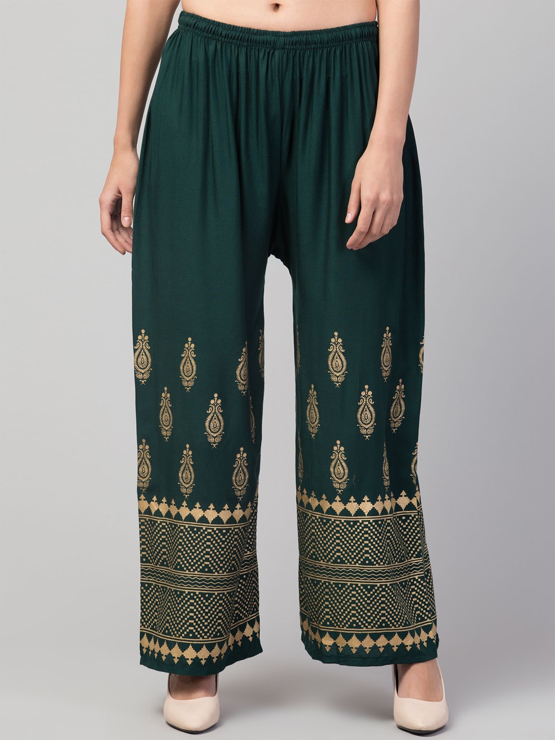 

STYLE PREZONE Women Wide Leg Ethnic Motifs Printed Palazzos, Green