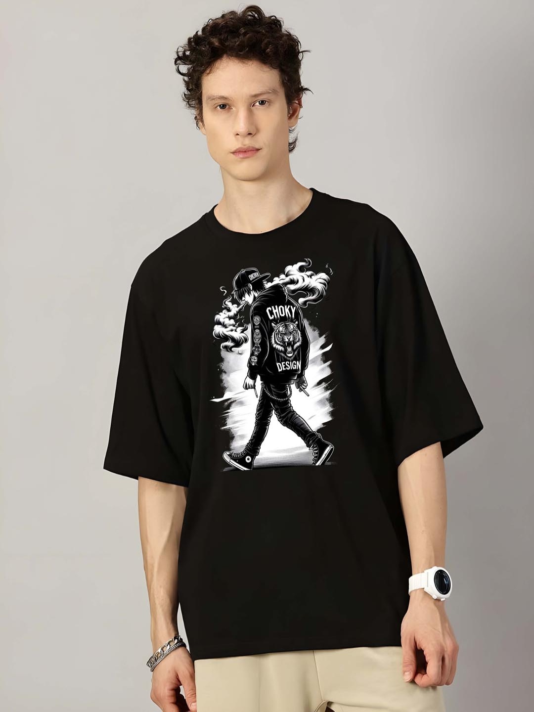 

Krimmple Men Drop-Shoulder Sleeves Pure Cotton T-shirt, Black
