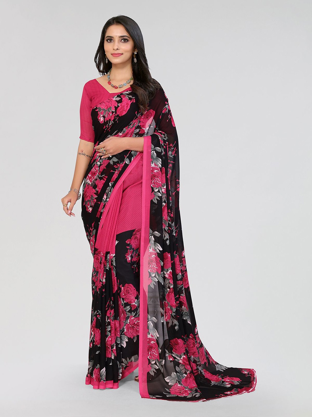 

Moda Rapido Floral Printed Saree With Blouse Piece, Pink