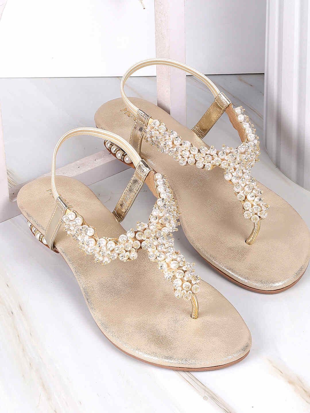 

Mochi Women Embellished T-Strap Flats, Beige