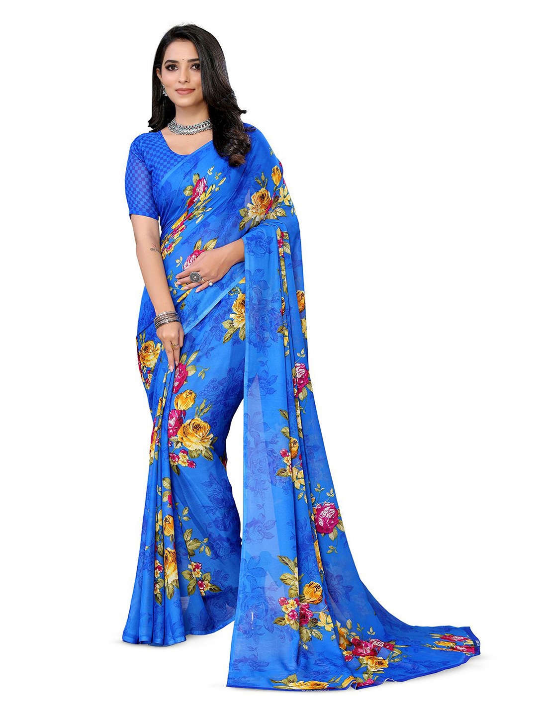 

Moda Rapido Printed Saree With Unstiched Blouse Piece, Blue