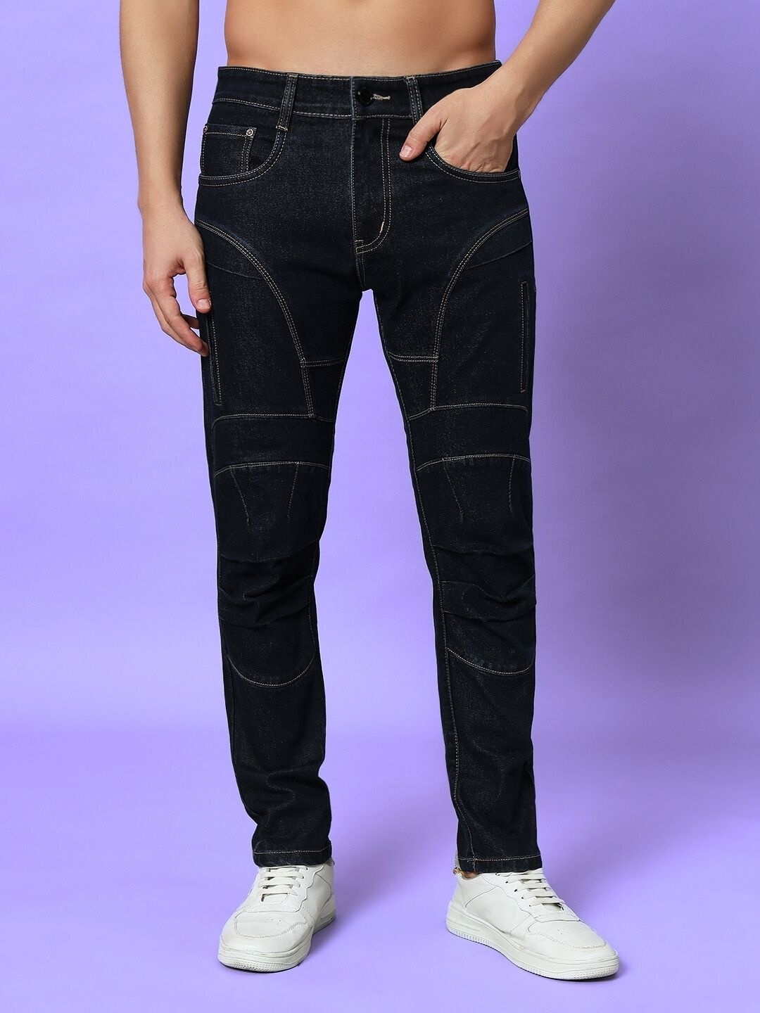 

WEARDUDS Men Slim Fit Original Contrast Stitch Cotton Jeans, Blue