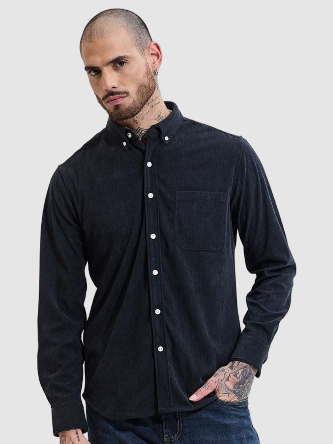 

Snitch Men Smart Slim Fit Button-Down Collar Textured Casual Shirt, Black