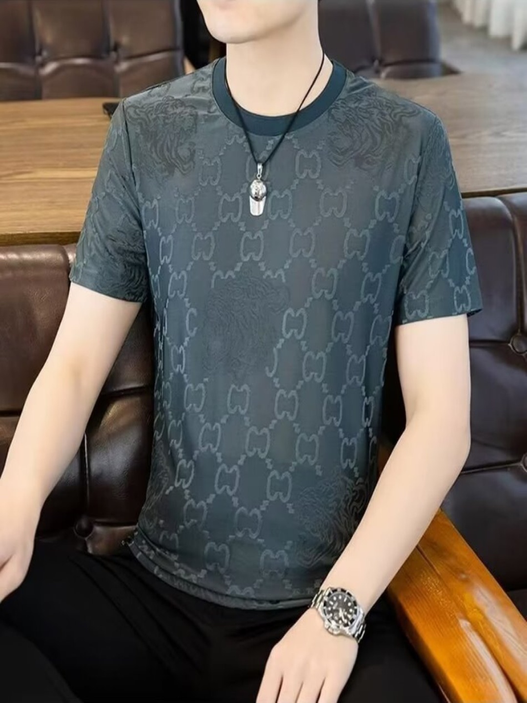 

StyleCast Men Abstract Printed Round Neck Silk T-shirt, Blue
